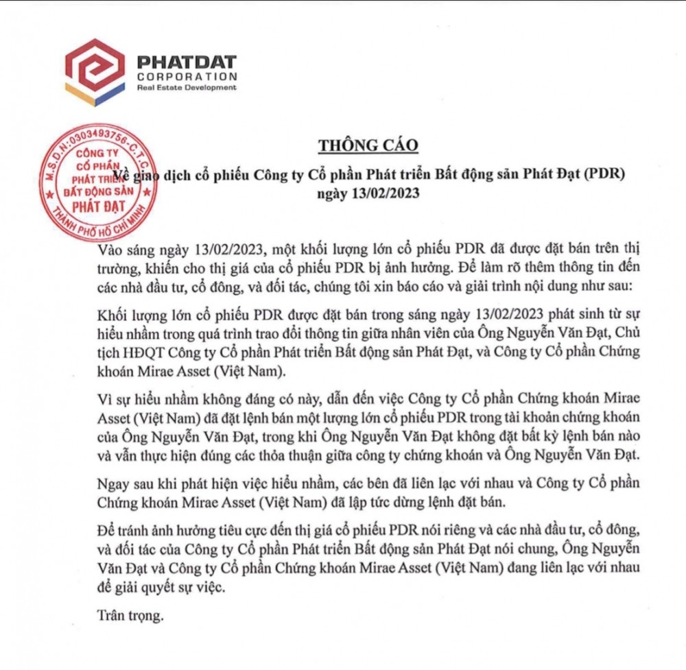 Cổ phiếu của Chủ tịch Phát Đạt bị bán giải chấp “nhầm”, thị giá PDR giảm xuống thấp nhất trong gần 4 năm