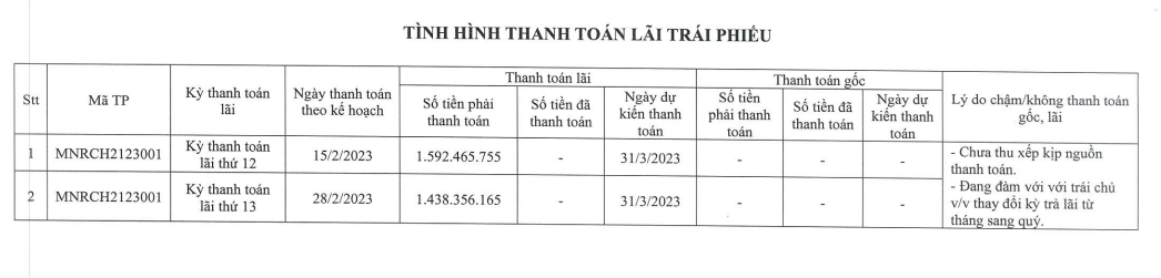 Tình hình thanh toán trái phiếu của Đất xanh miền Nam