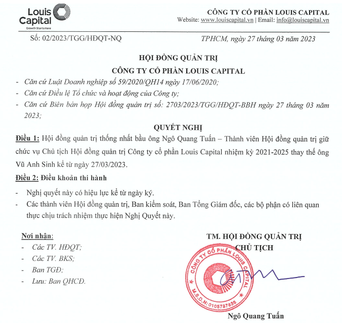 Louis Capital bầu ông Ngô Quang Tuấn làm Chủ tịch HĐQT