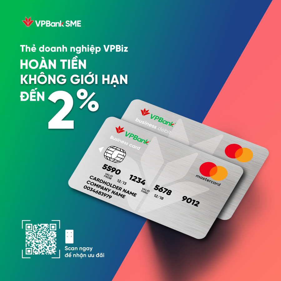 VPBank tiếp tục ra mắt tính năng hoàn tiền từ bộ đôi thẻ doanh nghiệp