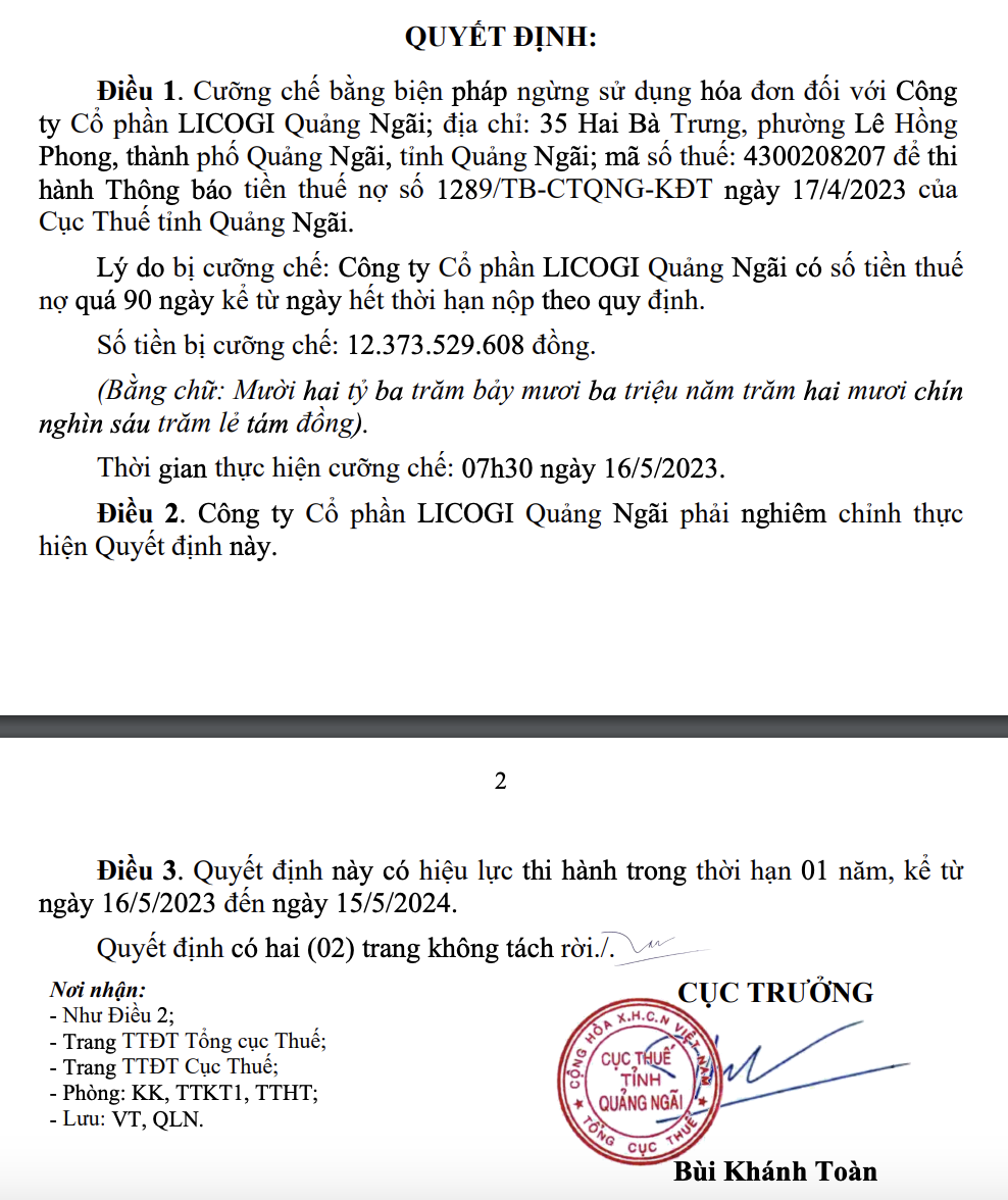 Công ty con Tổng Công ty LICOGI lỗ triền miên, nợ thuế hơn 12 tỷ