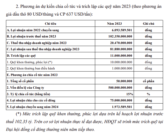 Kế hoạch năm 2023 và phương án chia cổ tức của Gas South