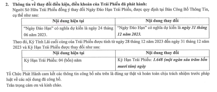 Thay đổi ngày đáo hạn trái phiếu