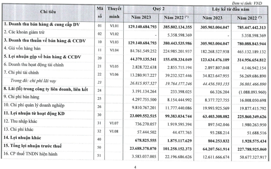 Báo cáo tài chính quý II/2023 của Hodeco