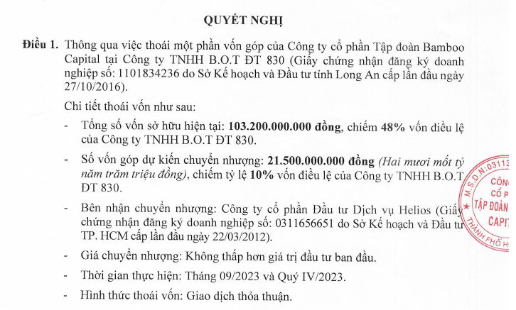 BCG thoái một phần vốn góp tại Công ty TNHH B.O.T ĐT 830