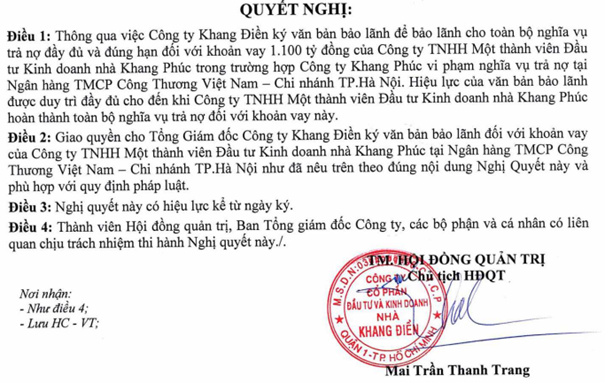 Nhà Khang Điền bảo lãnh cho khoản vay 1.100 tỷ đồng của công ty con