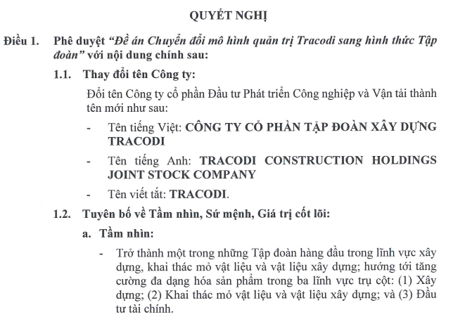 Tracodi phê duyệt đề án chuyển đổi mô hình quản trị sang hình thức Tập đoàn