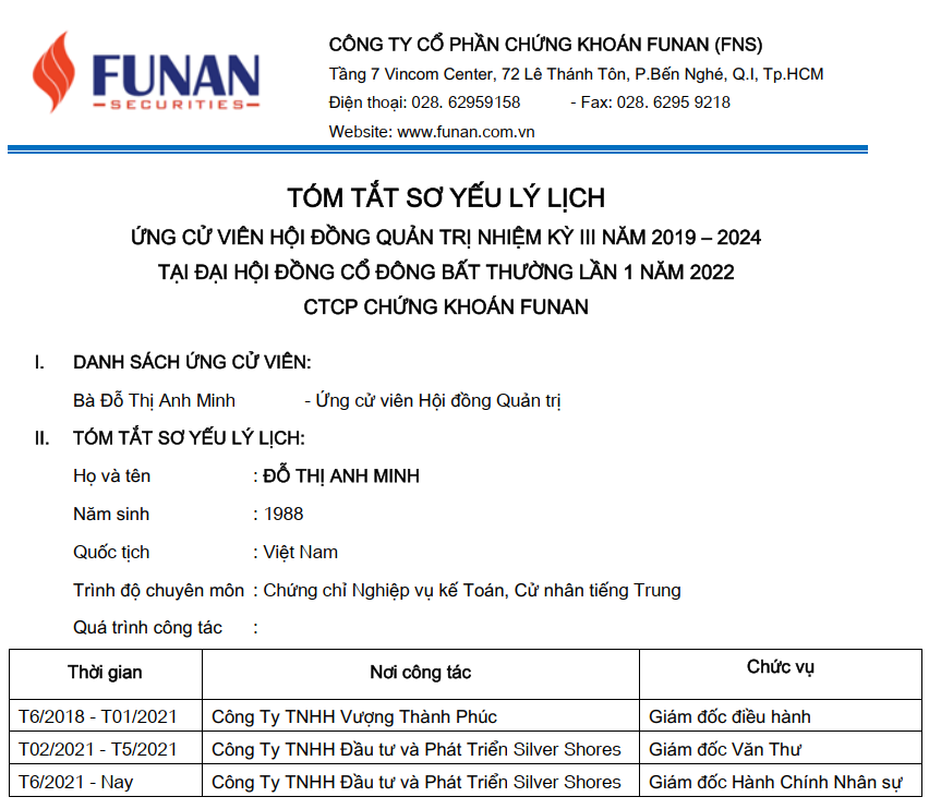 Thông tin lý lịch bà Đỗ Thị Minh Anh – Tân Chủ tịch HĐQT Funan