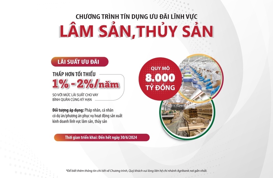 Agribank tiếp tục triển khai 8.000 tỷ đồng ưu đãi dành cho lĩnh vực lâm, thủy sản