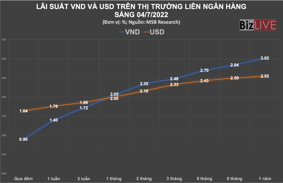Ch&ecirc;nh lệch l&atilde;i suất giữa VND với USD vẫn &acirc;m lớn ở c&aacute;c kỳ hạn ngắn