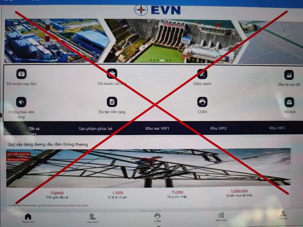 Xuất hiện trang web giả mạo thương hiệu EVN