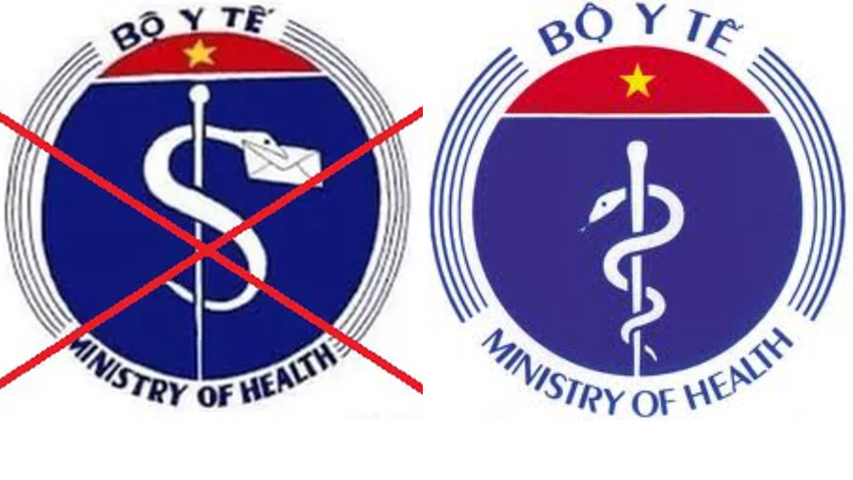 Logo sai biểu trưng của Bộ Y tế (b&ecirc;n tr&aacute;i ) v&agrave; Logo ch&iacute;nh thức (b&ecirc;n phải).